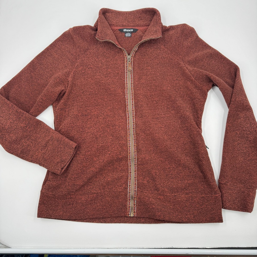 Sherpa Adventure Gear Full Zip Fleece Womens Large Rust Red Patterned Trim